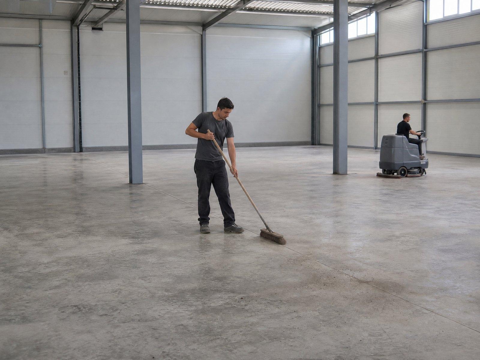 Cleared and swept warehouse after a cleanout