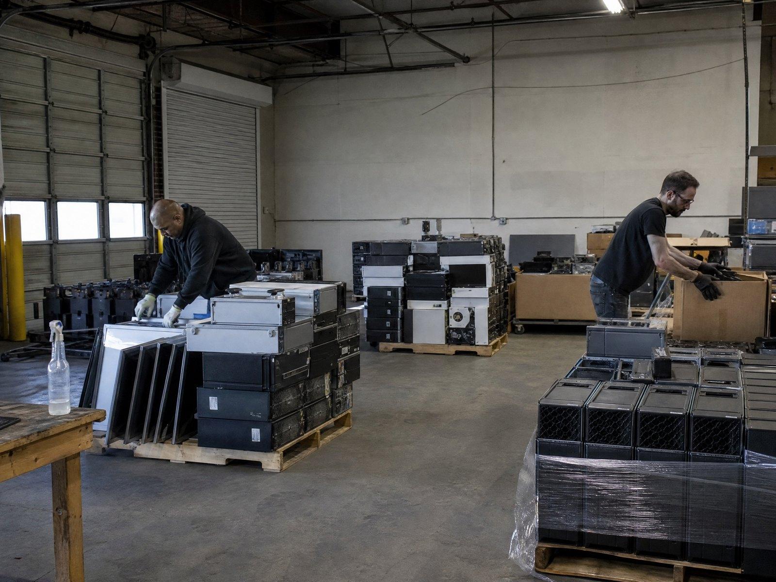 Electronics sorted on pallets for recycling